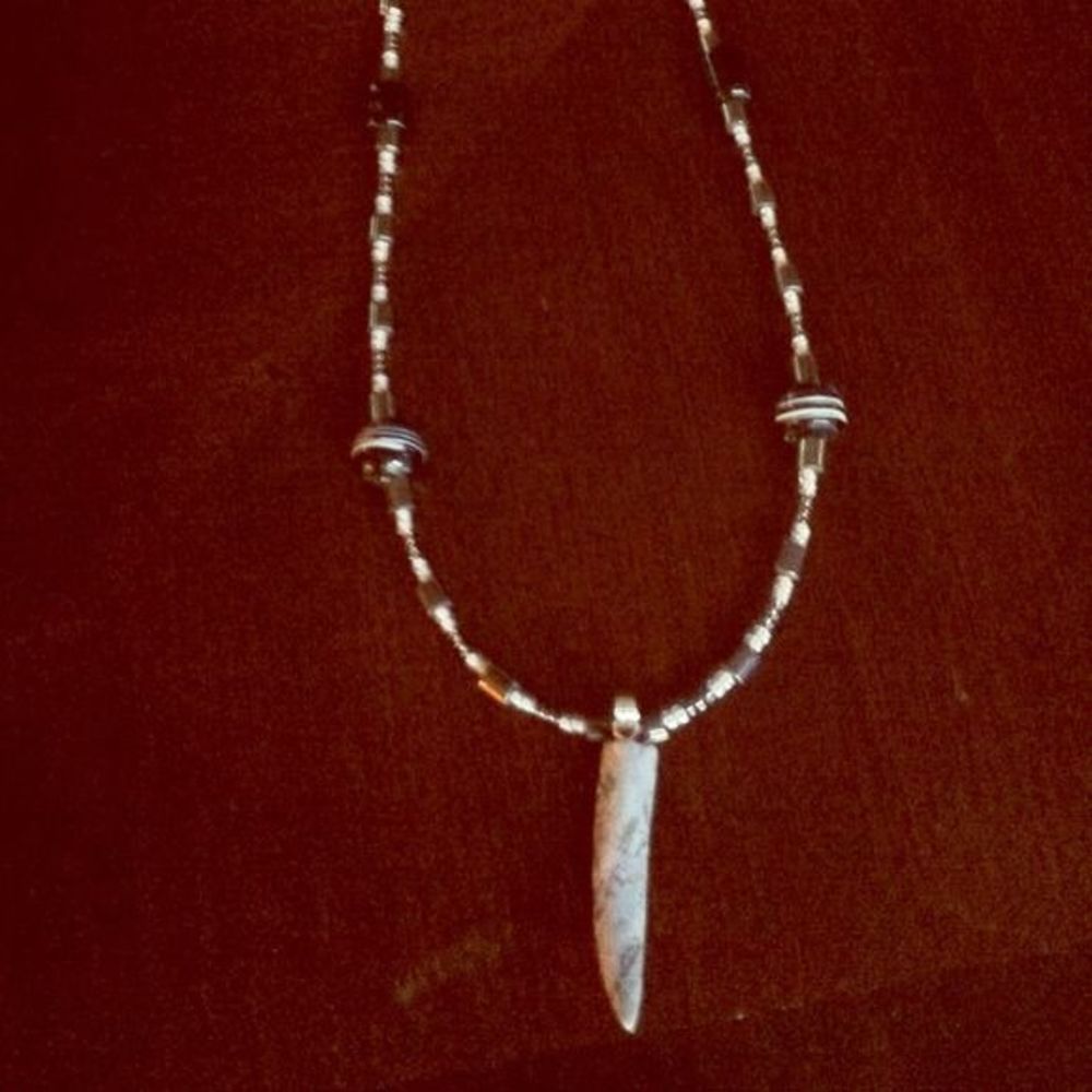 HAND CRAFTED Gray White Marble Color Fang Pendent Necklace